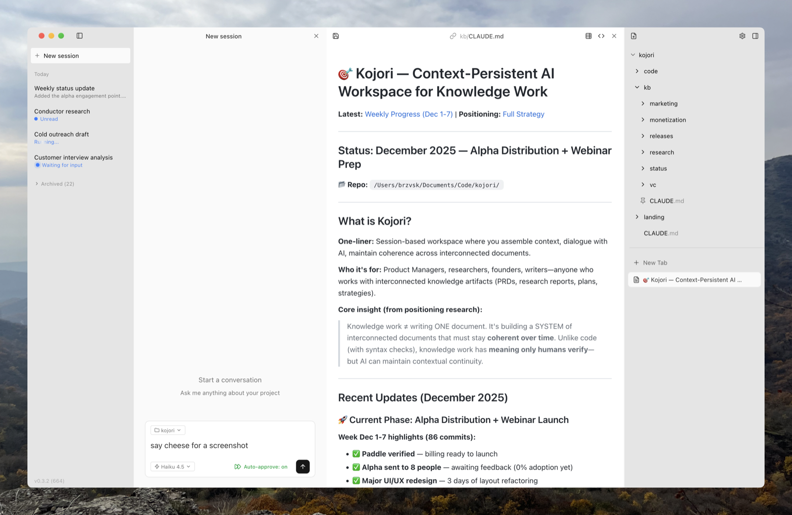 Kojori workspace - research and write in one place
