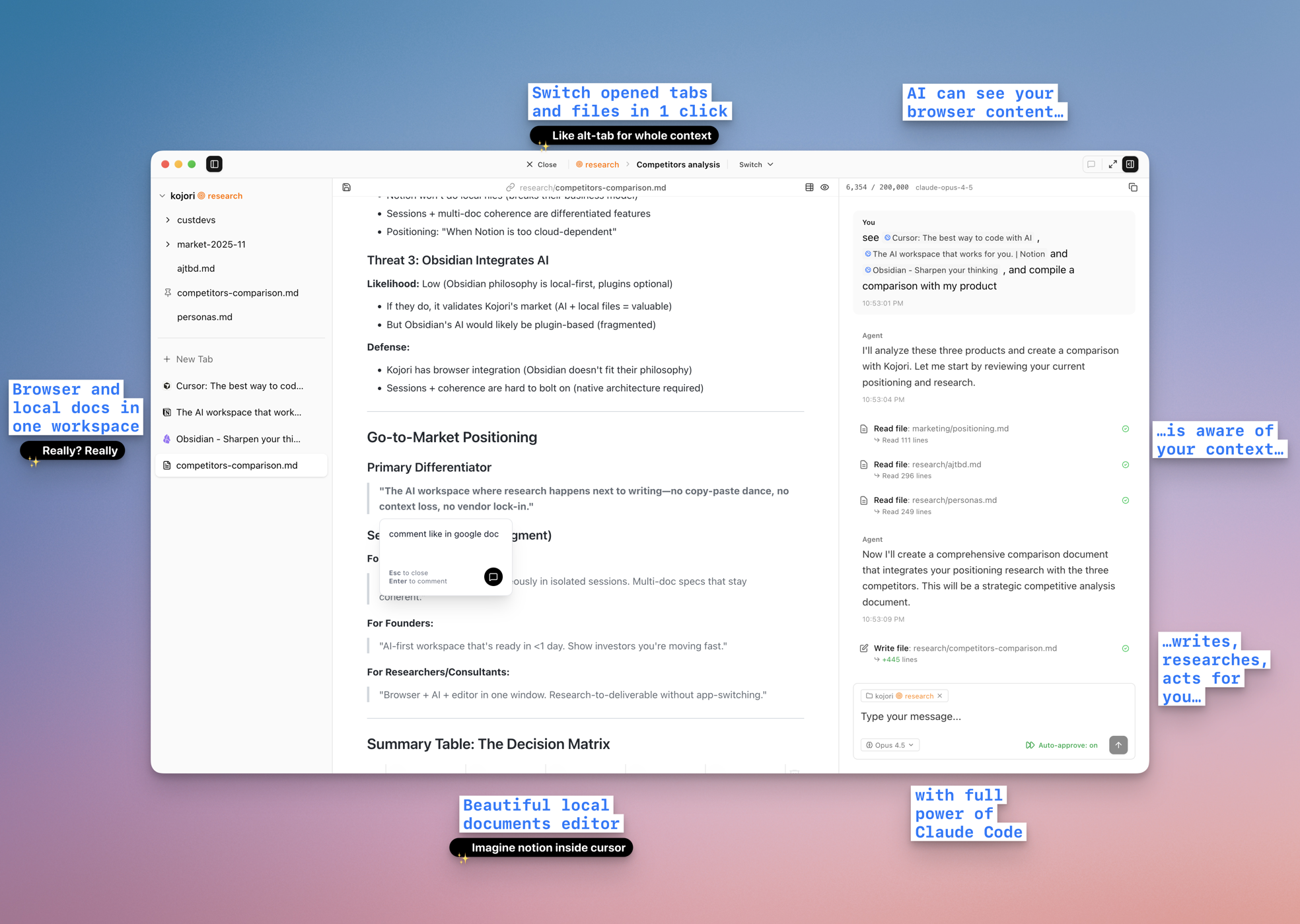 Kojori workspace - research and write in one place